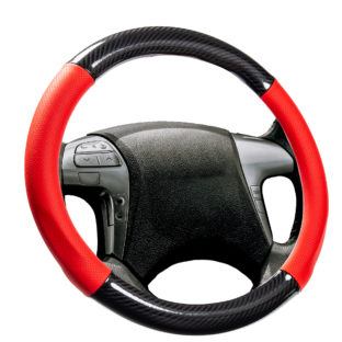 ハンドルカバー ステアリングカバー 軽自動車 カーボン調 Mサイズ 直径38㎝ 【O型 レッド シンプル】